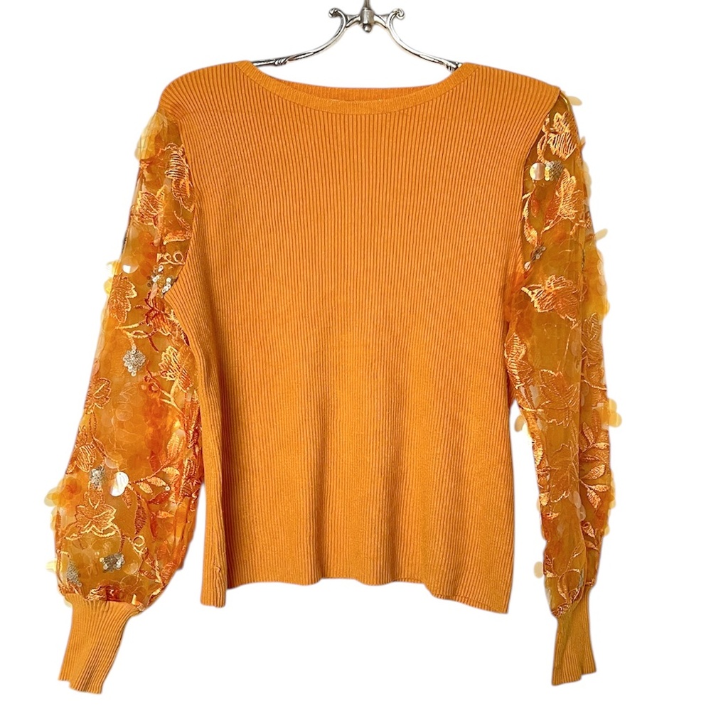 Sioni Women's Sequin Sleeve Rib Knit Sweater Mustard Yellow Size M